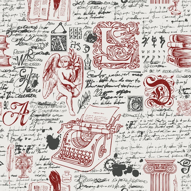 Vector seamless pattern on the theme of writers