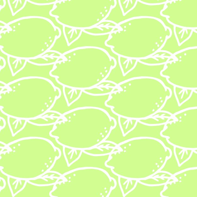 Vector seamless pattern, white contour lemons on a light green background. print, textile, vector