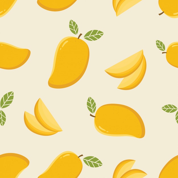 Vector seamless pattern with cartoon mango