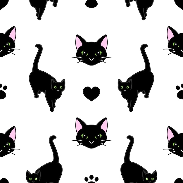 Vector seamless pattern with cute black cats.