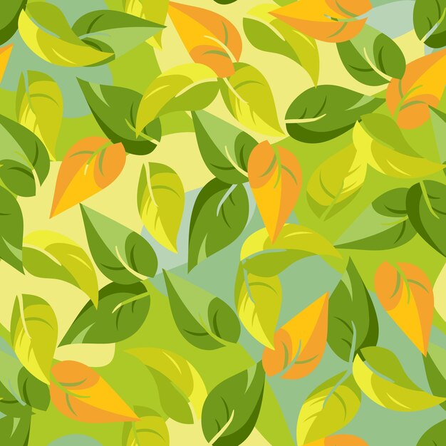 Vector seamless pattern with green and orange leaf fall