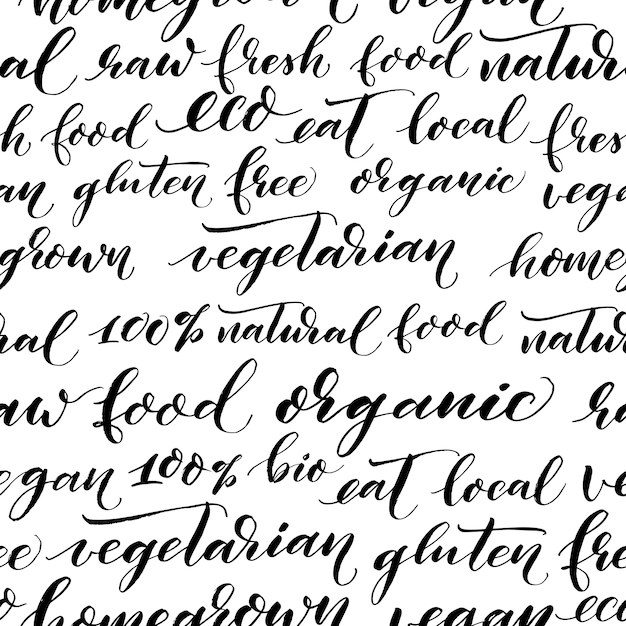 Vector seamless pattern with hand drawn organic phrase.