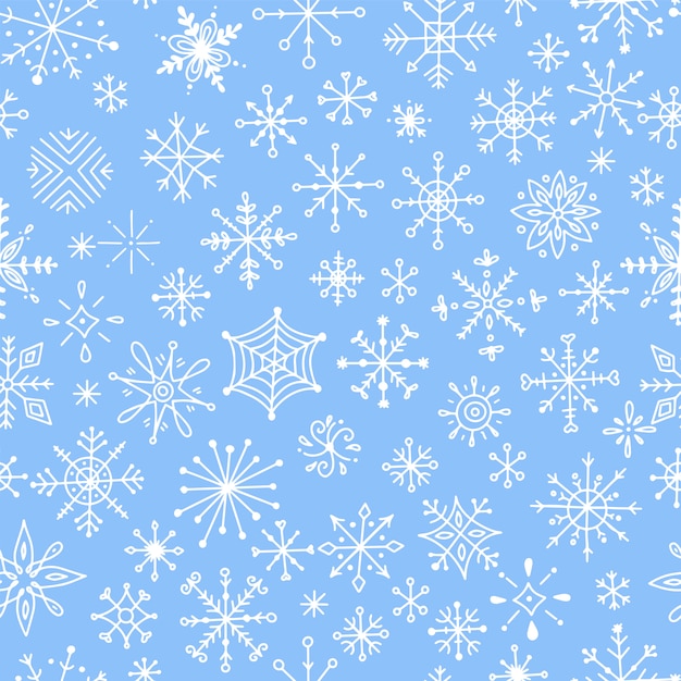 Vector seamless pattern with hand-drawn snowflakes.