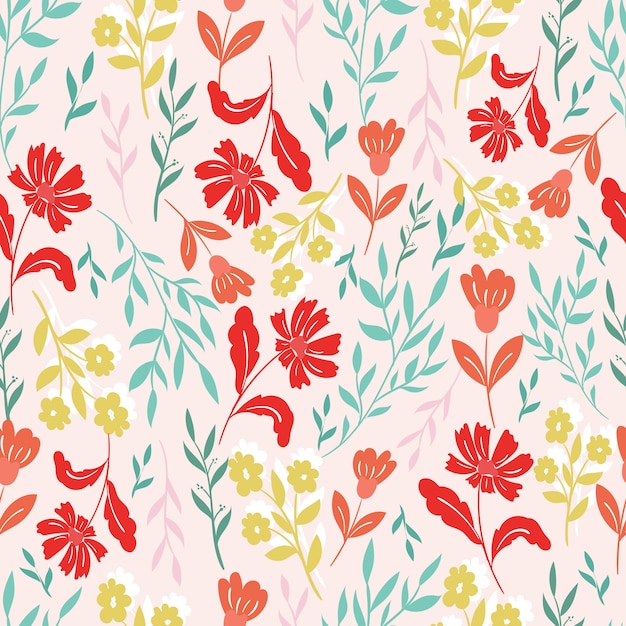 Vector seamless pattern with leaves and flowers