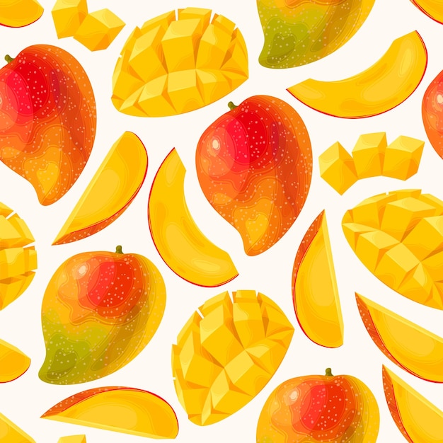 Vector seamless pattern with ripe mango and its half