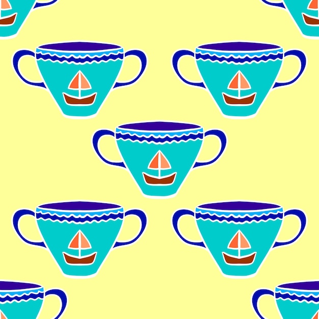 Vector seamless pattern with tea cups