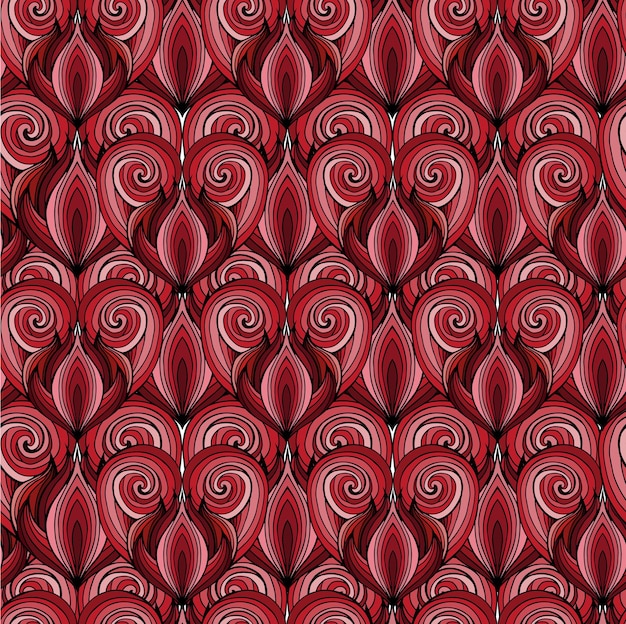 Vector seamless texture with red doodle hearts with the hair pattern v