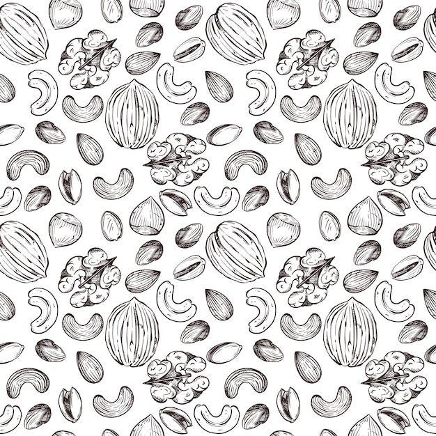 Vector seamless vector pattern nuts walnuts hazelnuts cashews almonds and pistachios all objects are