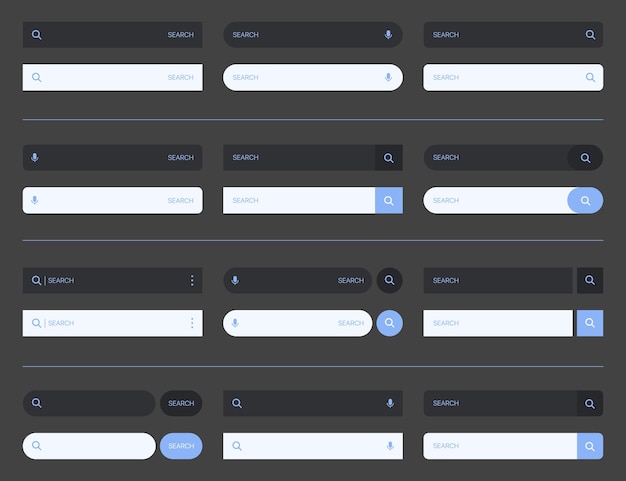 Vector search bar web ui elements for browsers with text field and search button mobile application