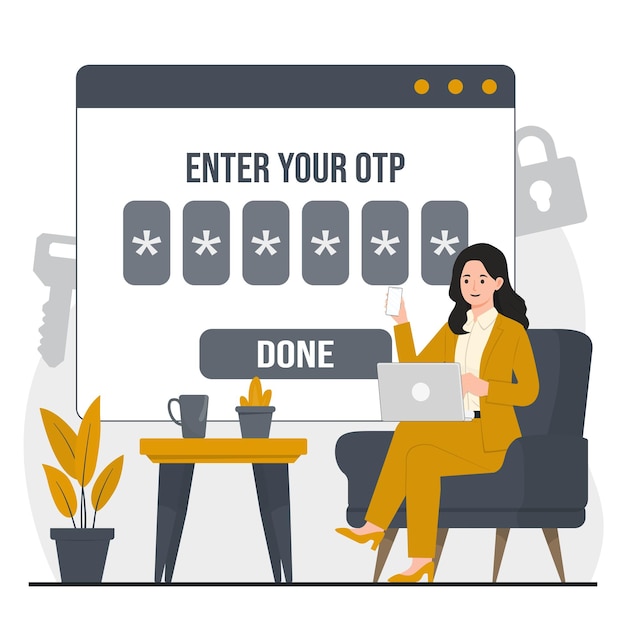 Vector secure access with onetime password otp concept authentication for added security safety unlock