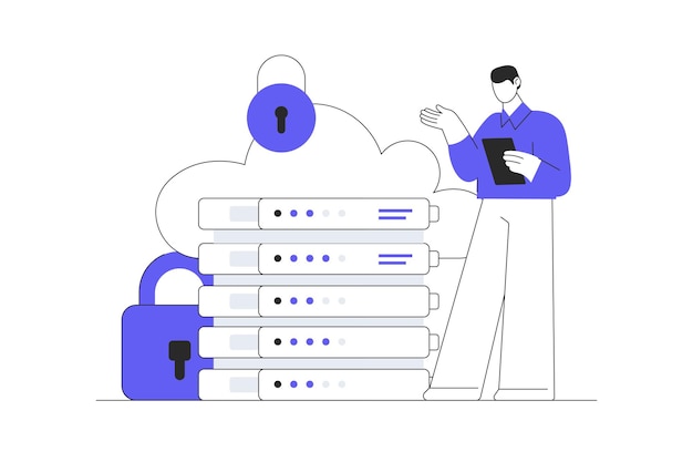 Vector secure file sharing concept with character encrypted file transfer secure cloud sharing data web