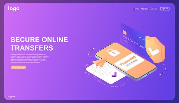 Vector secure online transfers online bank account data protection isometricdatabase with cloud server