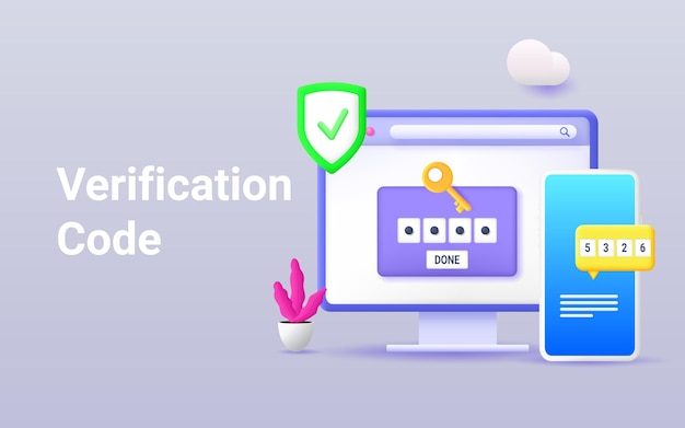 Vector secure password verification with twofactor authentication sms notification with a security code on a smartphone 2fa checking the entrance on the site vector 3d illustration