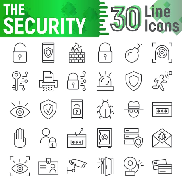 Vector security line icon set, protection symbols collection