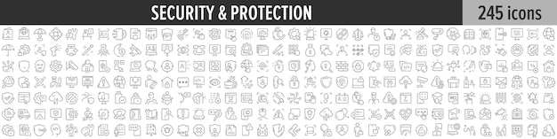 Vector security and protection linear icon collection