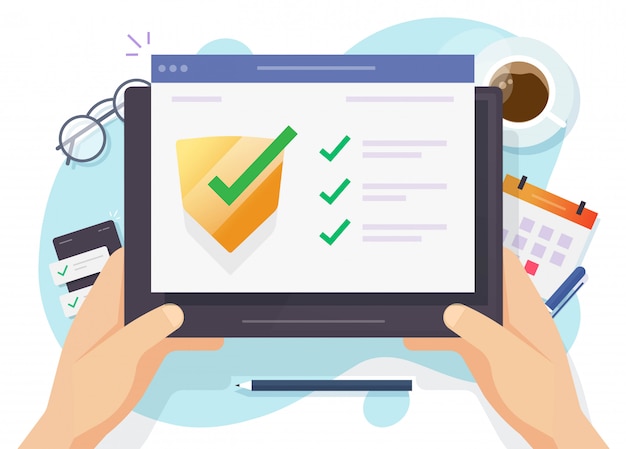 Vector security verification check digital computer software guard online for internet website virus attack protection web browser or tablet secure safety guard technology