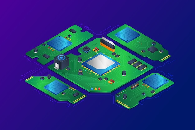 Vector semiconductor chip illustration in isometric view
