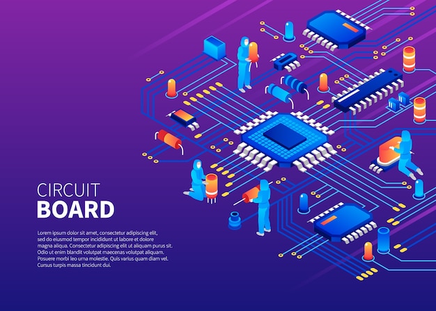 Vector semiconductor chip isometric composition background