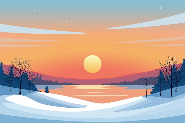 Vector a serene winter sunset