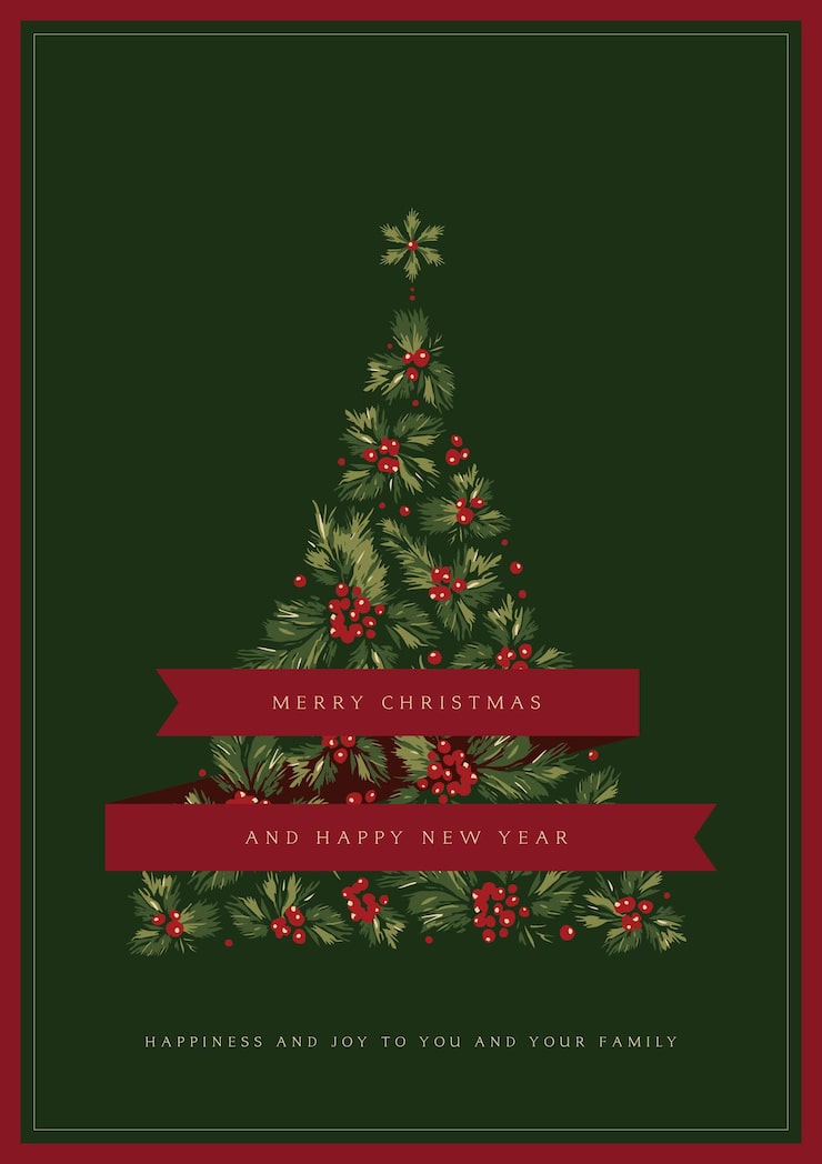 Vector series of christmas floral cards in retro vintage classical style