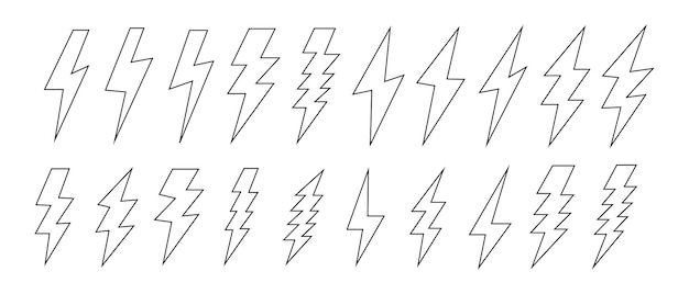 Vector a series of drawings of lightning bolts including the same as the same as the one