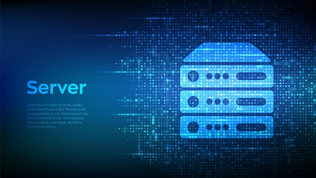 Vector server and data storage background. computer server icon made with binary code. s