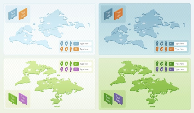 a set of 3d world maps with infographic elements
