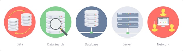 Vector a set of 5 seo icons as data data search database