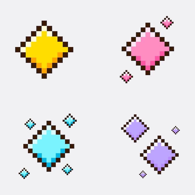 Vector set of adorable stars sparkle pixel art