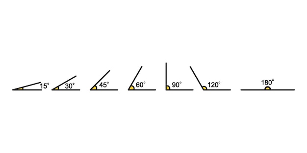 Vector set of angles with 15 to 180 degrees mathematical measure vector 10 eps