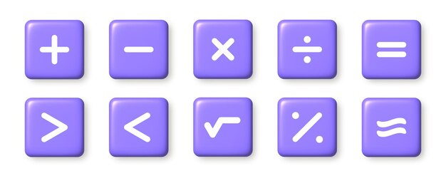 Vector set of arithmetic icons 3d vector illustration