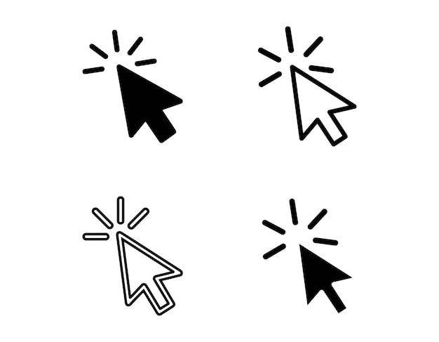 Vector set of arrow cursor icons with click effect for web and app design