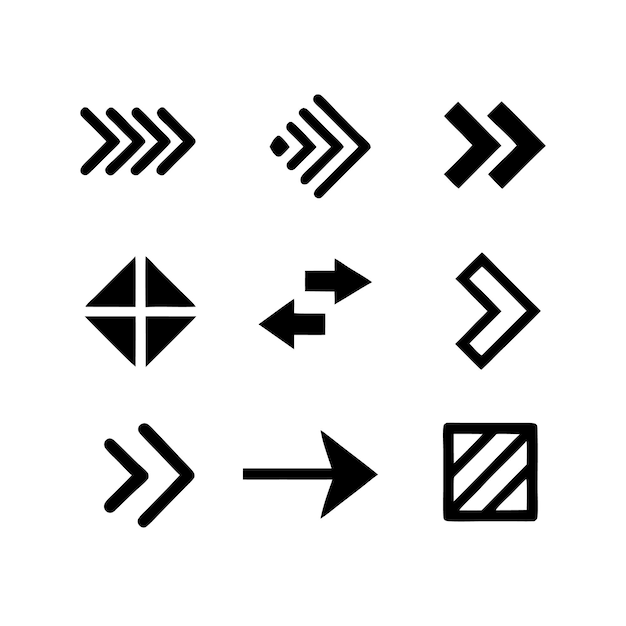 set of black arrows and directional symbols for user interface design
