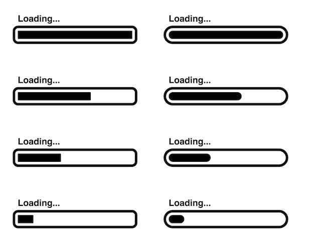 Vector set of black loading bar icons showing different progress levels and rounded shapes on white background modern minimal vector design for web or ui interface projects
