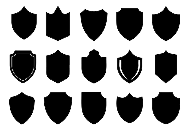 Vector set of black shield icons for graphic design