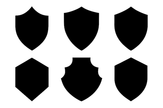 Vector set of black shield silhouettes for protection security and emblematic use