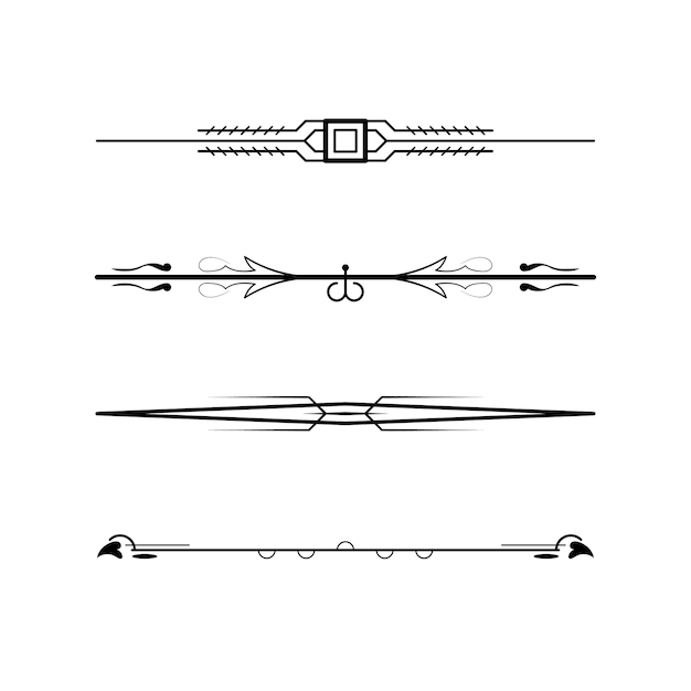 Vector set black simple line collection doodle border elements vector design style sketch isolated