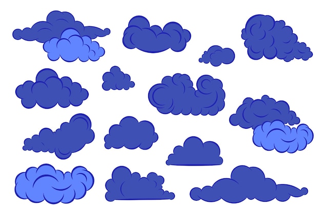 Vector set of blue clouds vector illustration