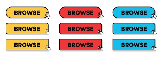 set of browse button with hand pointer or arrow pointer vector illustration