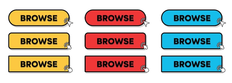 Set of Browse Button with hand pointer or arrow pointer vector illustration