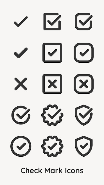 Vector set of check mark icons includes check marks in boxes circles and shields check mark icons for lists tasks and approvals simple check mark designs vector element set