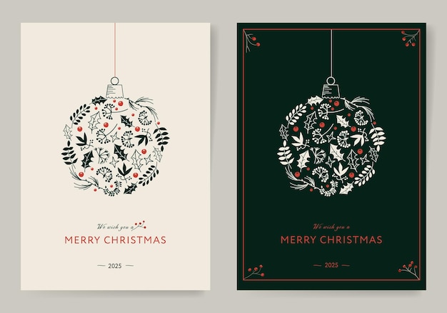 Vector set of christmas corporate holiday cards with floral berry ornate frames vector template