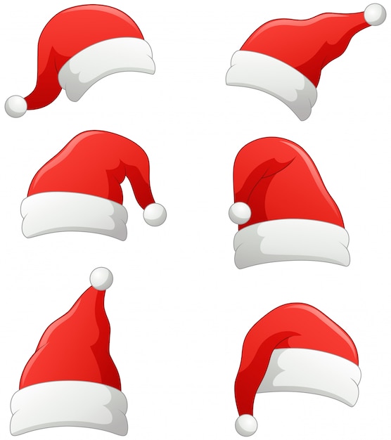 Vector set of christmas santa claus hats isolated on white