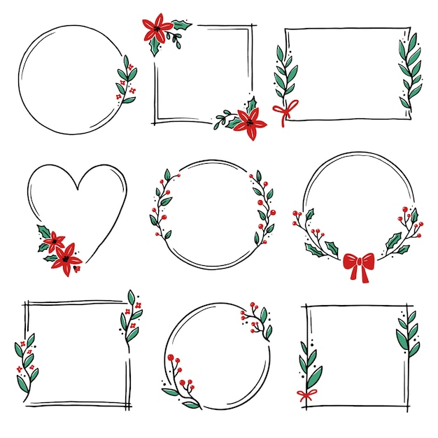 Vector set of christmas wreath floral frame for text decoration.