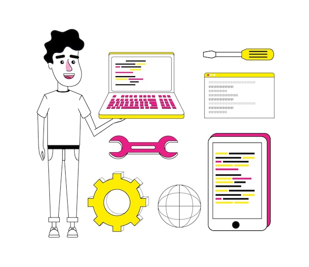 Vector set of coding cartoons
