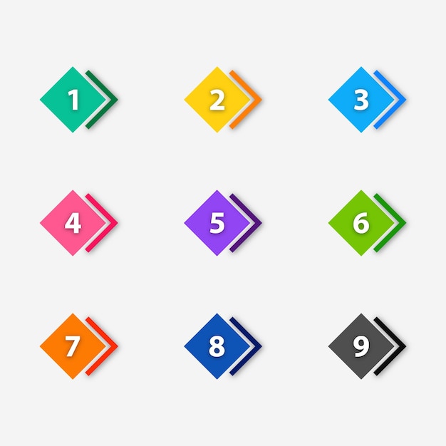Vector a set of colorful squares with numbers and numbers