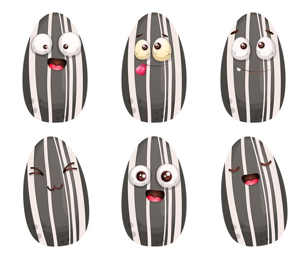 Vector set of cute sunflower seed cartoon character.