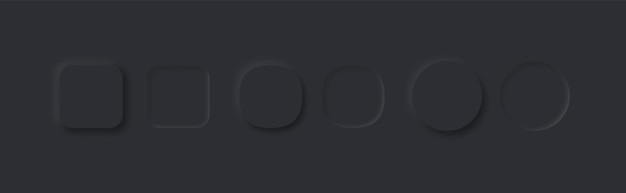 Vector set of dark vector buttons in neomorphism style black soft design elements for ui neomorphic buttons for apps webs interfaces