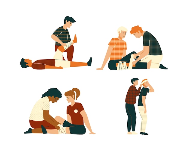 Vector set of different poses of sportsmen doing stretching exercises vector illustration