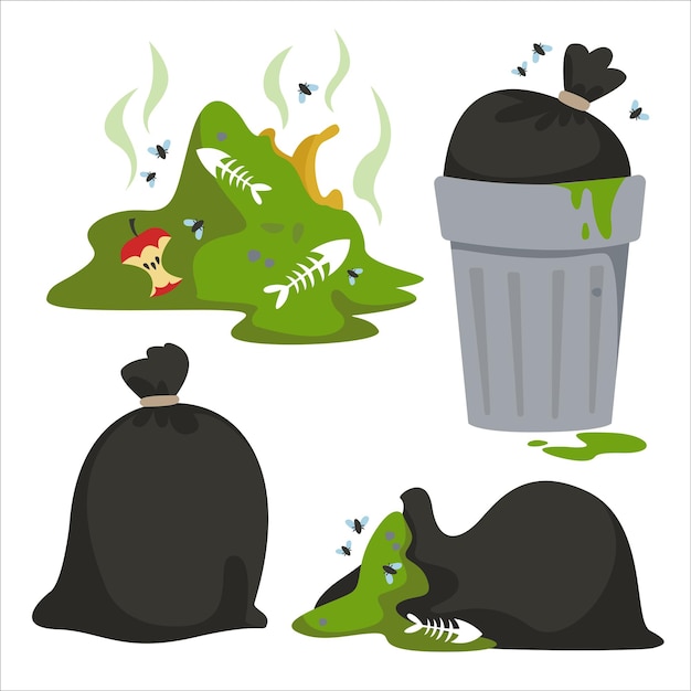 Vector set of elements related to garbage and environmental pollution world earth pollution day
